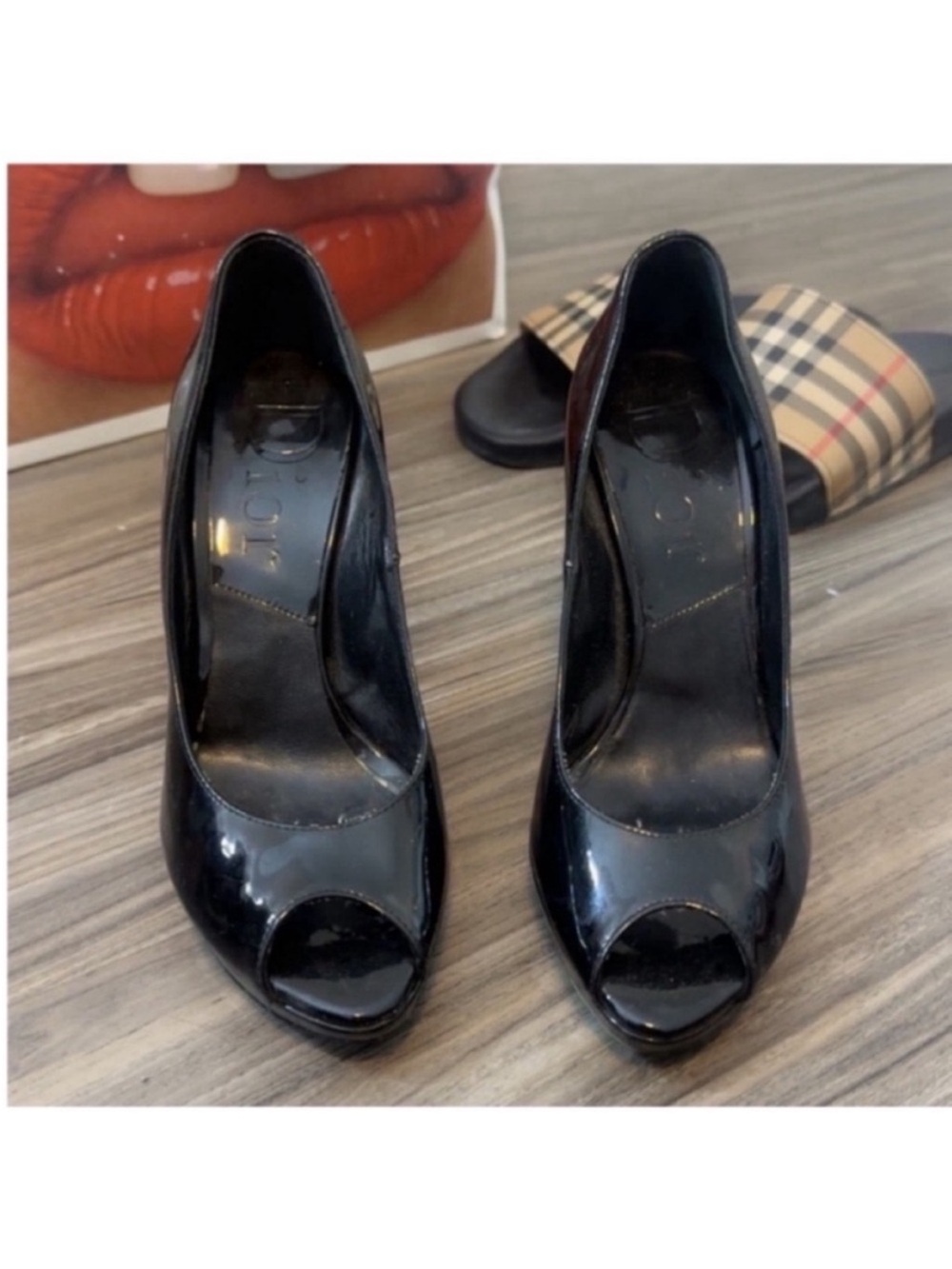 Dior Black Patent Leather Peep-Toe Heels
